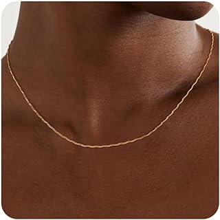 Gold Dainty Choker Necklace for Women 14K Gold Plated Thin Wave Coin Chain Gold Necklace Simple Layered Gold Necklace Minimalist Link Chain Trendy Jewery Gift for Women Teen Girls