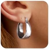 Silver Hoop Earrings for Women Trendy Chunky Silver Earrings Cute Oval Large Earrings Huggie Thick Hoops Earrings Jewelry Set Gifts for Women Girls