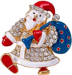 Crystal Christmas Santa Claus Brooch Pins for Women Men Rhinestone Enamel Art Deco Brooches Pins Fashion Scarf Sweater Coat Scarves Shawl Clip for Hat Bag Suit Overcoat Corsage Cardigan Christmas
