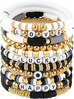 11pcs Beaded Bracelets Set Surfer Heishi Clay Bead Friendship Bracelets for Women Bohemian Stackable Evil Eye Vinyl Disc Beaded Stretch Bracelets Elastic Layering Preppy Y2K Bracelets Jewelry for Teen Girls