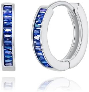 14K Gold Huggie Hoop Earrings with Cubic Zirconia for Women and Girls - White Gold Hinged Hoop Design