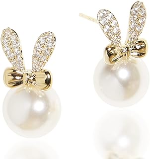 Sonateomber Easter Bunny Small Stud Gold Earrings for Women - Trendy Unique Elegant Special Kawaii Girl Spring Rabbit Jewelry Gift