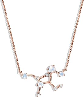 Scorpio Zodiac Constellation Necklace with Cable Chain - 18kt Rose Gold Vermeil Rainbow Moonstone Pendant for Women - Astrology/Horoscope Inspired Jewelry Design