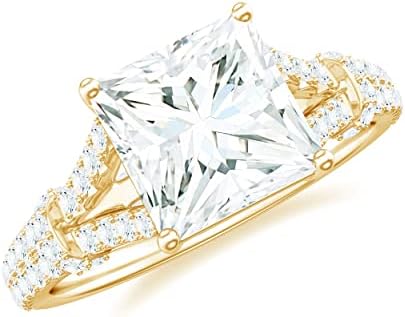 10K White Gold Princess Cut Black Diamond Engagement Ring with Moissanite Gem for Women, Classic Solitaire Design