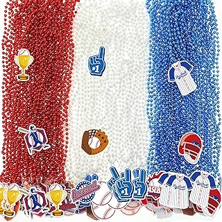 100 Pack Baseball Bead Necklace with Plastic Chain for Baseball Fans - Assorted Baseball Themed Pendant Design