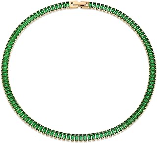 Gold Emerald Choker Necklaces for Women Girls, Cubic Zirconia Green Statement Tennis Chain Choker Necklace, Jewelry Gift.