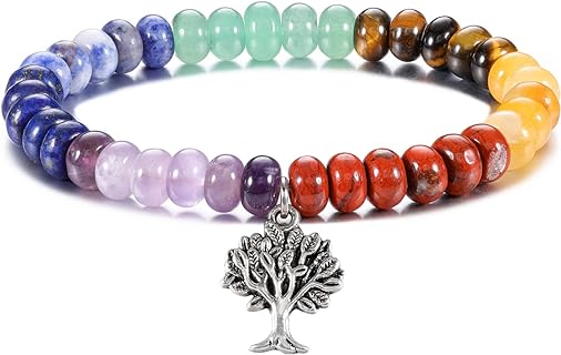 Energy Beads Bracelet with Bead Chain and Lobster Claw Clasp, Semi-Precious 7 Chakra Stones, Perfect for Women - Elegant Design for Positivity and Protection