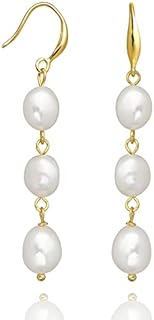 Long Pearl Earrings for Women 14K Gold Plated Sterling Silver Baroque Pearl Dangle Drop Earrings With Elegant Hook