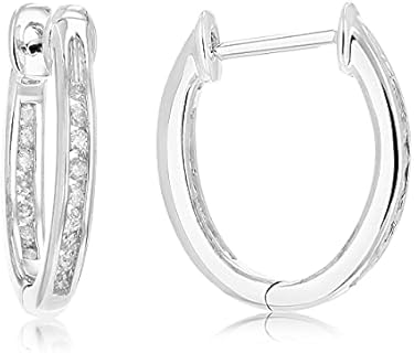 Sterling Silver Inside Out Diamond Hoop Earrings with Hinged Hoop Back Finding, 32 Elegant Stones, 1/2 Inch