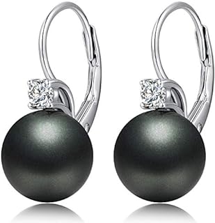 Sterling Silver Black Pearl Drop Earrings with Lever Back, Dangle Design for Women