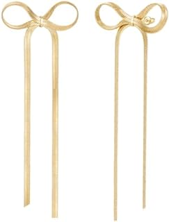 Gold Bow Earrings for Women Dainty Ribbon Bow Stud Earrings Gold Dangle Drop Tassel Earrings Long Chain Earrings With 925 Sterling Silver Post Trendy Jewelry Gift