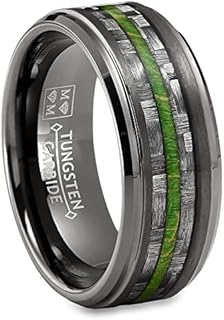 Metal Masters Co. Mens Carbon Fiber Tungsten Carbide Ring Green Wood Wedding Band Gunmetal 8MM