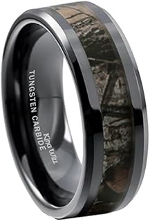 King Will 6mm/8mm Mens Black/Silver Camo Tungsten Carbide Ring Camouflage Comfort Fit Wedding Band