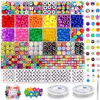 JOICEE Bracelet Making Kit Pony Beads fruite Flower Polymer Clay Beads Letter Beads for Jewelry Making, DIY Arts Earring and Crafts Gifts for Girls Age 6 7 8 9 10-12