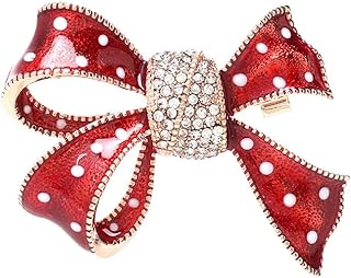 Vintage Gold Ribbon Brooch with Pin Clasp for Men and Women - Red Enamel Bow Design