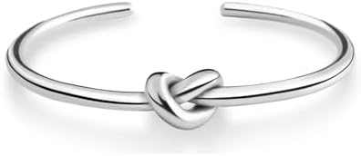 Lobster Claw Clasp Silver Twisted Bangle Bracelet with Wire Chain for Women | Altitude Boutique Love Knot Design | Stainless Steel, Adjustable, Hypoallergenic