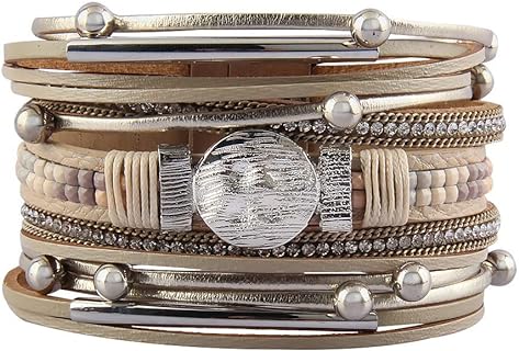 Jeilwiy Leather Wrap Around Bracelet Multi Rope Boho Bracelets Cuff Bangle Baroque Pearls Handmade Bohemian Jewelry for Women, Teens Girl, Daughter, Sister Gifts