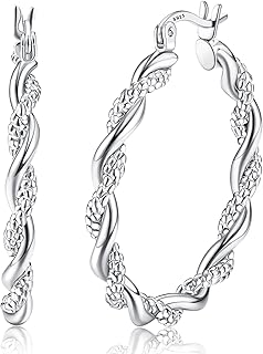 JeweBella Boucles d'Oreilles Créoles en Argent Sterling 925 Hypoallergéniques, Tailles 30mm/40mm/50mm/60mm, Pour Femmes, Parfaites pour un Look Rétro et les Occasions Spéciales
