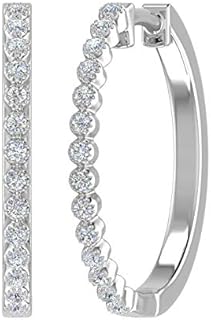 10K Gold Bezel Set Diamond Hoop Earrings (I2-I3 Clarity, 1/4 Carat)