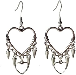 Retro Heart And Spike Tassel Earrings For Women Girls Stainless Steel Fashion Gothic Punk Rivet Drop Dangle Fish Hook Earrings Hypoallergenic Emo Geometric Stud Earring Christmas New Year Y2K Jewelry Gifts