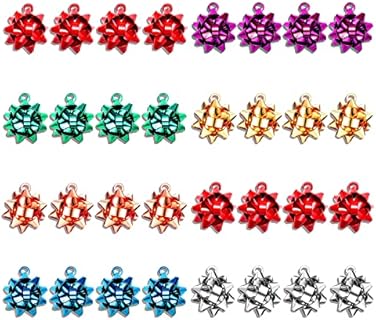 CEALXHENY 25PCS Christmas Charms Set with Round Clasp for Jewelry Makers in Xmas Bow Design