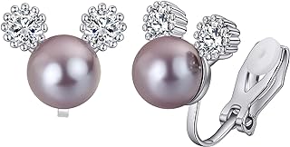 Clip on Earrings,Cubic Zirconia Faux Pearl Earrings for Women Non Pierced Silver Stud Clip on Earrings Women,Clip on Earrings for Girls Jewelry Gifts