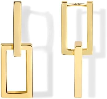 Sterling Silver Convertible Link Rectangle Drop Earrings for Women, Hypoallergenic Geometric Dangle Jewelry for Versatile Day-to-Night Style