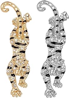 Leadigol Rhinestone Tiger Brooch Pins Women Men Fashion Jewelry Gold Silver Animal Lapel Pin Coat Collar Brooch Badge Wedding Party Clothes Decoration Gifts