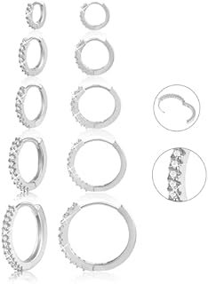 5 Pairs Small 14K Gold 925 Sterling Silver Hoop Earrings for Women Huggie Cartilage Earring Set Cute Mini Thin Tragus Hoops Multiple Piercings Aretes Earrings Sets for Women Trendy (8-10-12-14-16) mm