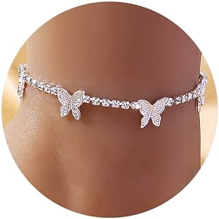 DoreenBow Dainty Layered Anklet Butterfly Initial Heart Evil Eye Ankle Bracelets for Women Rhinestone Simple Chain Anklet Gold Foot Anklet Summer Beach Beaded Jewelry for Women and Girls