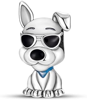 Cubic Zirconia Dog Charm Bracelet with Sterling Silver Chain, Openwork Bead Design, Perfect as Mothers Day or Birthday Gift