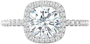 4 CT Cushion Moissanite Engagement Ring Wedding Bridal Ring Set, Diamond Ring, Anniversary Solitaire Halo-Setting Accented Promise Vintage Antique Silver Ring for Her