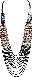 Rosemarie & Jubalee Women's Colorful Peyote Stitch Style Multi-Strand Seed Bead Statement Long Bohemian Necklace, 30"+3" Extender