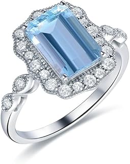 Classic Sterling Silver Vintage Engagement Ring with 2 Carat Emerald Cut Aquamarine and Moissanite Gems for Women of Distinction in Various Sizes