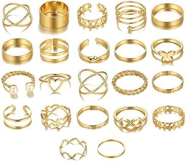 Gold Plated Men's Stackable Knuckle Rings - Versatile 22-Piece Set for Stylish Individuals - Thoughtful Gift for Friends, Siblings, and Loved Ones