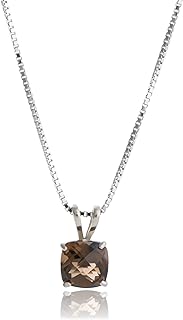Women's 925 Sterling Silver 6mm Smoky Quartz Cushion Cut Birthstone Solitaire Pendant Necklace with Durable Box Chain and Spring Ring Clasp by MAX + STONE