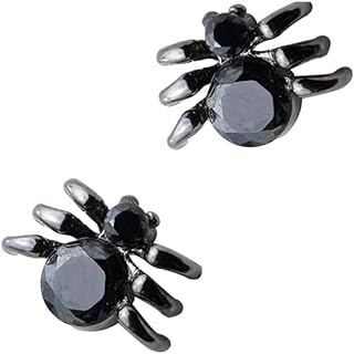 Black Spider Tiny CZ Stud Earrings 925 Sterling Silver Cartilage Tragus Helix Small Studs Hypoallergenic Cubic Zirconia Piercing Jewelry Gifts for Women Teenage Little Girls Girlfriend Daughter Christmas Birthday