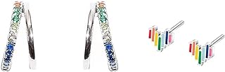 BLINGTALE Rainbow 925 Sterling Silver Earring Set, Cute Stud Earrings 7 Multcolors Cubic Zirconia CZ Hypoallergenic Piercing Gifts