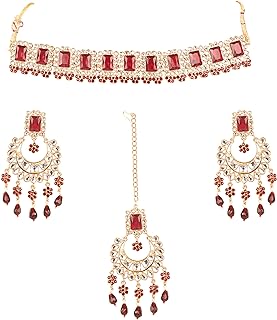 Touchstone Indian Bollywood Gorgeous Intricate Workmanship Mughal White Colorful Rhinestone Crystal Wedding Designer Jewelry Choker Necklace Set in Gold and Silver Tone for Women.