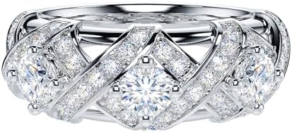 Vintage-Style Crossover Engagement Ring, Sterling Silver Setting with Genuine Moissanite Stones, Ideal for Proposals or Special Occasions, Intricate Crown Design, THELANDA