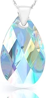 Sterling Silver 925 Blue Aurora Borealis Adorned with Imitation of Crystals Women Jewelry Pendant Necklace, 18"