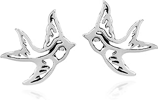 Swallow Bird Design .925 Sterling Silver Stud Earrings by AeraVida | Lightweight and Elegant for Women | Featuring a Glossy Oxidized Finish and Convenient Push-Back Closure | Ideal Gift for Daughters
