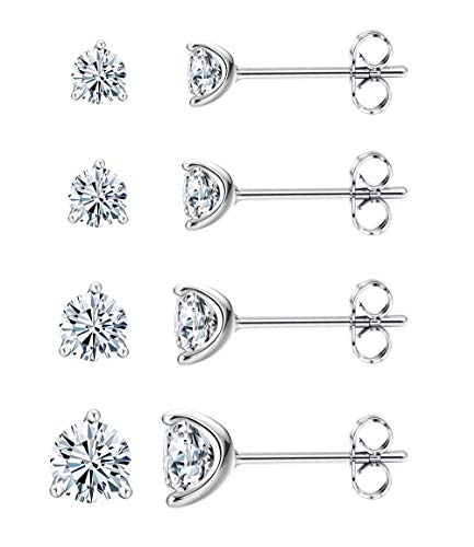 Sterling Silver Stud Earrings Women: Stud Earrings Set Cartilage Piercings Jewelry Round Sparkle CZ Studs Tragus Helix Stud Earrings 3-6mm