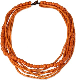 NOVICA Artisan-Crafted 33-Inch Wood Beaded Necklace in Vibrant Orange, Handmade in Thailand, Featuring Unique Clasp for Secure Wear