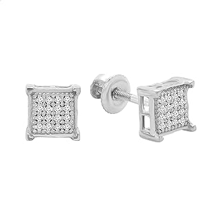 Dazzlingrock Collection Round White Diamond Square Hip Hop Iced Unisex Stud Earrings (0.06 ctw, Color I-J, Clarity I2-I3) in 925 Sterling Silver