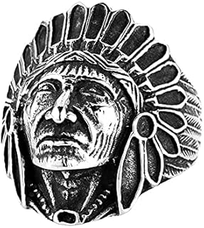 Stainless Steel Native American Indian Chief Head Rings for Men Women Biker Ring Vintage Tribal Ring