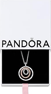 Pandora Jewelry Two-tone Circles Pendant & Necklace for Women - Rose Gold and Sterling Silver with Cubic Zirconia Pave - 23.6", With Gift Box