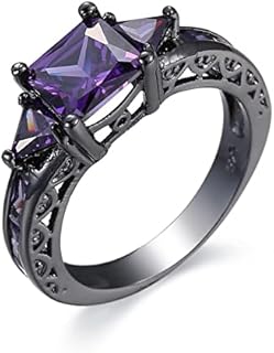 SUKKCCNO Vintage Amethyst Cubic Zirconia Rings Gothic Purple Crystal Square Cut Black Rings Wedding Band Anniversary Mother's Day Holiday Gift Jewelry