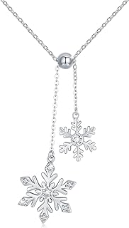 CUOKA MIRACLE Double Snowflake Sterling Silver Pendant Necklace with Cable Chain and Shimmering Cubic Zirconia, Elegant Winter Holiday Accessory for Women - Adjustable Length