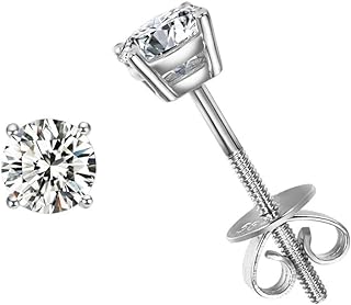 FANCIME 14k Solid White Gold Round 4 Prong Moissanite Earrings Simulated Diamond D-E Color VVS Clarity Stud Earrings for Women Girls Fine Jewelry Gifts, Screw Back
